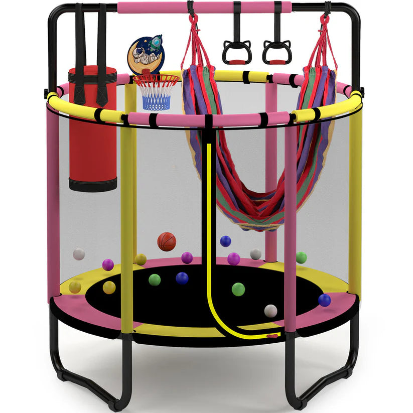 š„Hot SalešMini Round Trampoline for Kids with Basketball Hoop