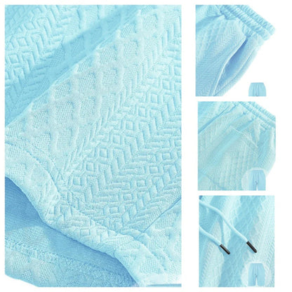 🔥Hot Sale 50% Off💥Men’s Diamond Pattern Turn-Down Collar Short Sleeve Top & Drawstring Shorts 2-Piece Set