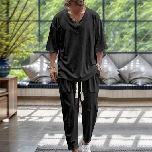 Men's two-piece set in cotton linen: top and trousers Beachwear Set