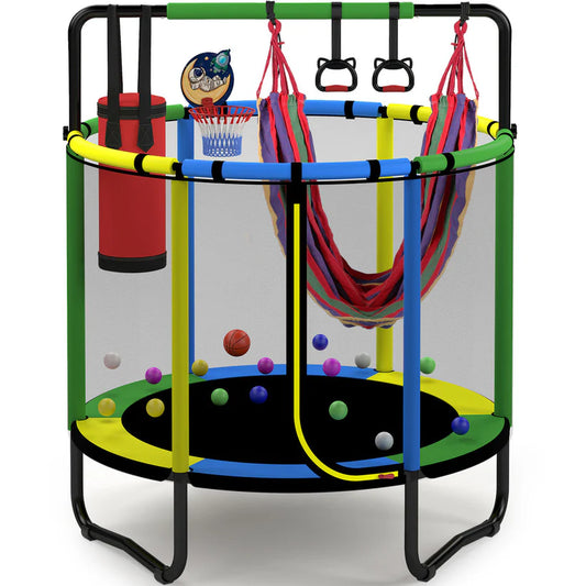 🔥Hot Sale🎁Mini Round Trampoline for Kids with Basketball Hoop