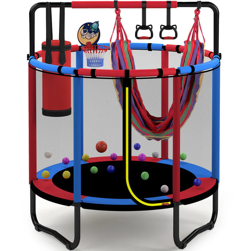 🔥Hot Sale🎁Mini Round Trampoline for Kids with Basketball Hoop