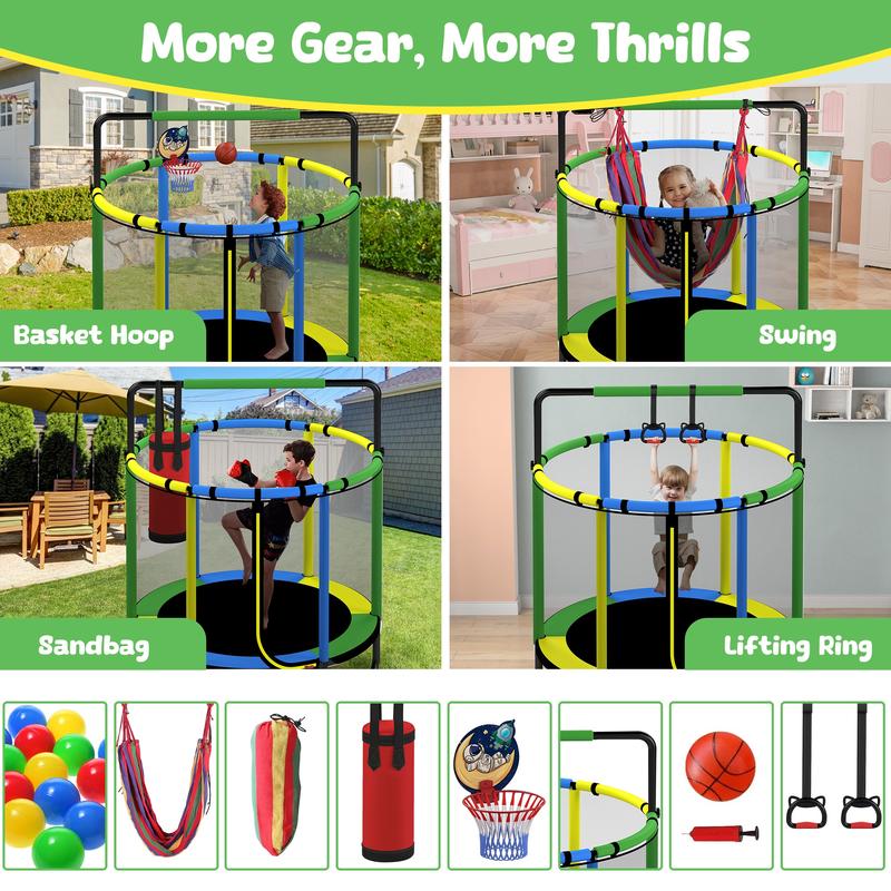🔥Hot Sale🎁Mini Round Trampoline for Kids with Basketball Hoop
