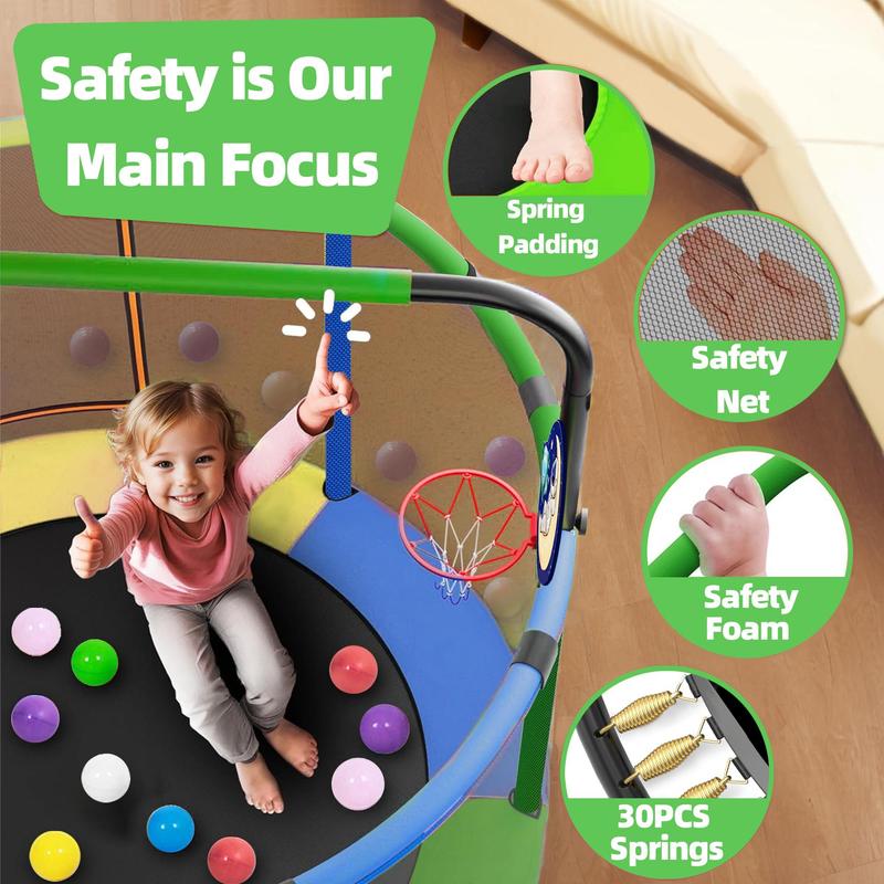 🔥Hot Sale🎁Mini Round Trampoline for Kids with Basketball Hoop