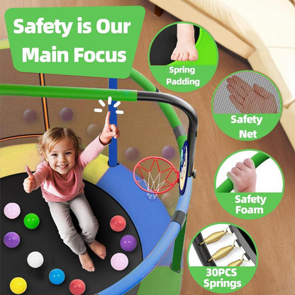 🔥Hot Sale🎁Mini Round Trampoline for Kids with Basketball Hoop