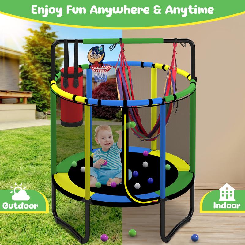 🔥Hot Sale🎁Mini Round Trampoline for Kids with Basketball Hoop