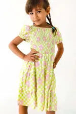 Juliet Dress in Check Floral Mint - Voyants