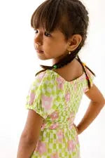 Juliet Dress in Check Floral Mint - Voyants